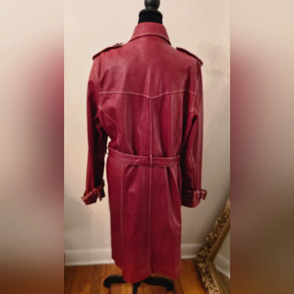 Wilsons Vintage Women's Rust Italian Leather Trenchcoat Sz XL - Picture 3 of 16